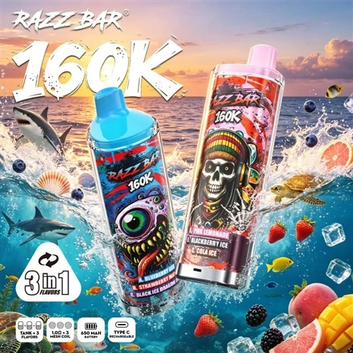 Razz Bar 160K Puff: Sameinar margvísleg bragðefni, langan rafhlöðuending og s...